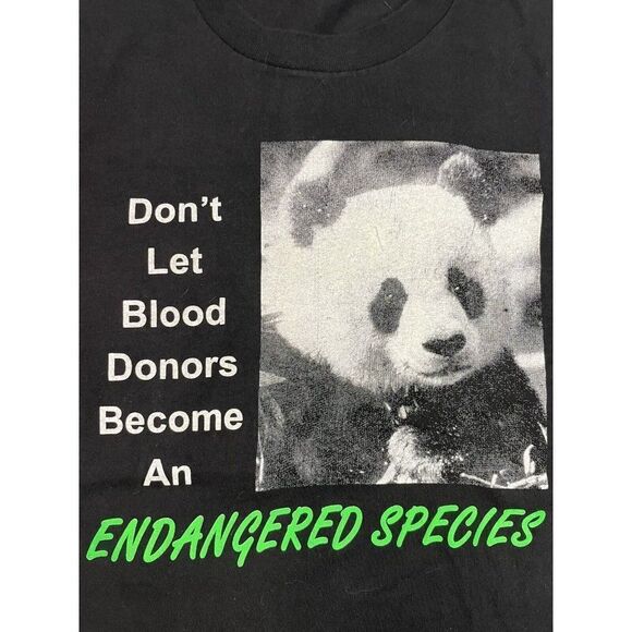 VINTAGE Endangered Species Big Panda Blood Donors Graphic T-shirt Men XXL Black - Picture 2 of 8